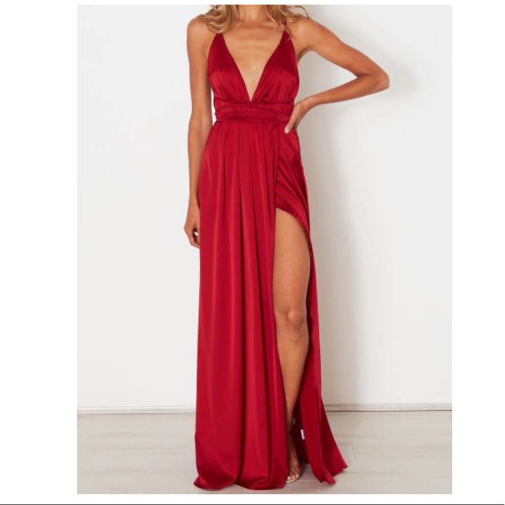 Red Silk Akela Maxi Dress - Strappy Cross Back